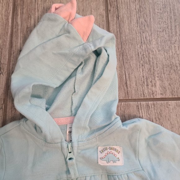 Carter's baby girl zippered sweater jacket with dinosaur hood light blue size 6M - Picture 3 of 7